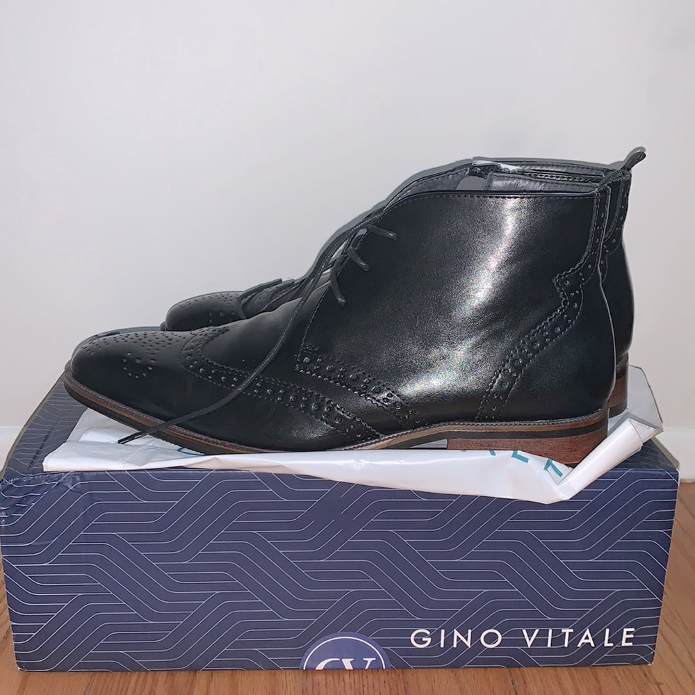 Gino vitale wing tipped black boots 8.5